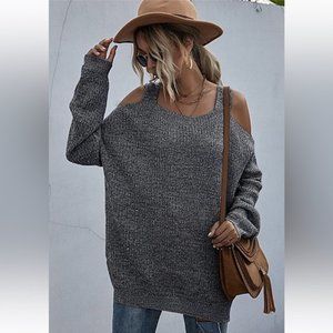Cold Shoulder Women's Grey all Season Sweater L/XL